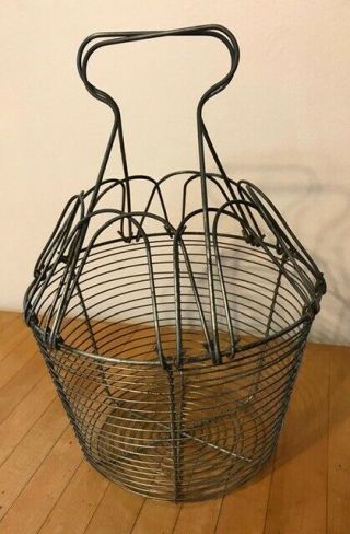 Rare Antique/vtg Metal Wire Egg Basket Holder Carrier Hanging Farm Country Decor
