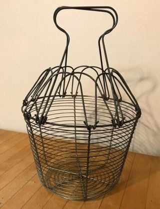 RARE Antique/Vtg Metal Wire Egg Basket Holder Carrier Hanging Farm Country Decor 2
