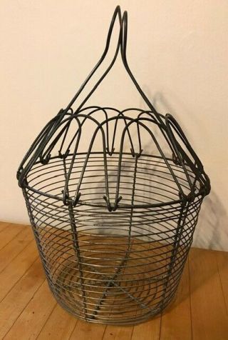 RARE Antique/Vtg Metal Wire Egg Basket Holder Carrier Hanging Farm Country Decor 3