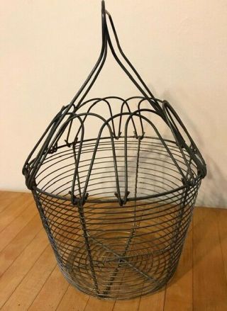 RARE Antique/Vtg Metal Wire Egg Basket Holder Carrier Hanging Farm Country Decor 4