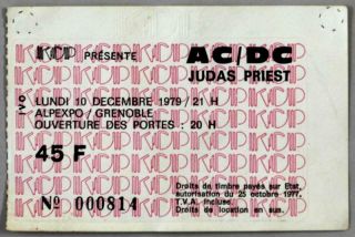 Ac/dc,  Judas Priest - Mega Rare Vintage Grenoble 1979 Concert Ticket