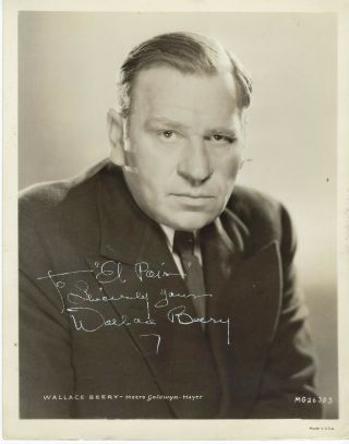 Oscar Winner Leading Actor Wallace Beery,  Rare Autographed Vintage Photo.