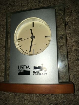 Rare Glass Usda Rural Development Desk Clock Wall Decor Collectable Ad Promo