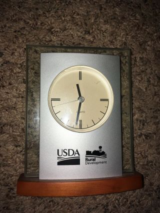 Rare Glass USDA Rural Development Desk Clock Wall Decor Collectable AD Promo 2