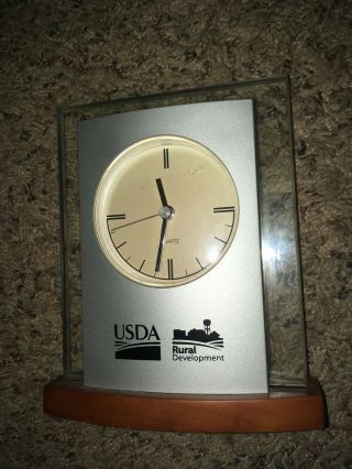 Rare Glass USDA Rural Development Desk Clock Wall Decor Collectable AD Promo 3