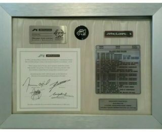 Mclaren F1 " Signed Memorabilia " Framed.  " Chassis No:blank " Unique And Very Rare.