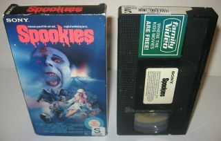 Rare Vhs Horror Movie Spookies Video Rental Library Matching Serial Stickers
