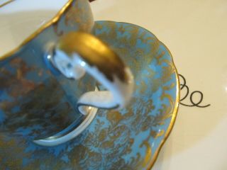 Aynsley teacup & saucer set Turquoise & Gold Stunning rare 3
