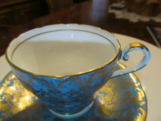 Aynsley teacup & saucer set Turquoise & Gold Stunning rare 4