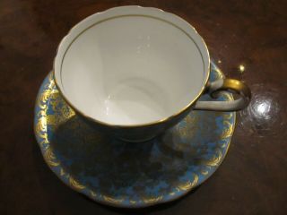 Aynsley teacup & saucer set Turquoise & Gold Stunning rare 5