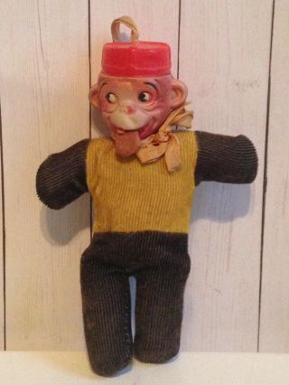 Rare Vintage Monkey Wearing Hat Stuffed Toy Doll Tape Measure Figure Celluloid