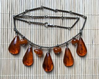Vintage Pressed Baltic Amber Honey Rare Old Antique Beads Necklace Jewelry Gem