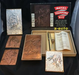Rare Vintage 1950s X - Acto Metal Tapping Kit No.  470 Art Craft Metalwork Copper