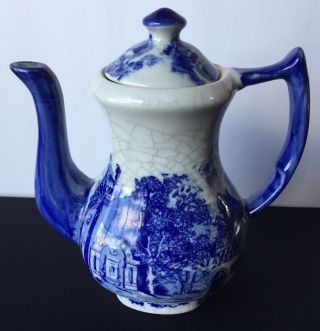 Vintage Victoria Ware Ironstone Flow Blue Tea Pot 8” T Transferable Rare Shape 2