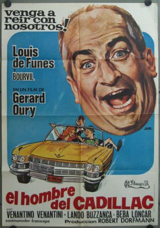 Qq08d Le Corniaud Louis De Funes Bourvil Cadillac Rare 1sh Spanish Poster