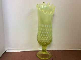 Fenton Topaz Vaseline Opalescent Hobnail Swung Vase 11” Rare Hard To Find