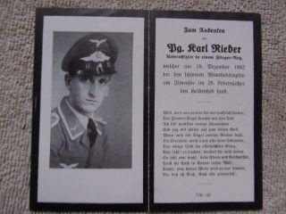 Very Rare Wwii German Death Card,  Pilot,  Flying Unit,  Luftwaffe,  Party Member