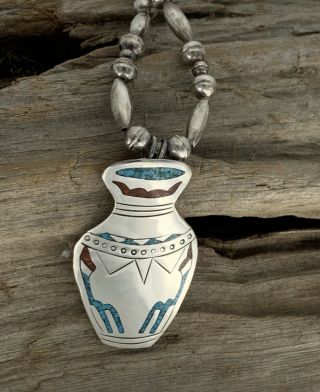 Delvin Nelson Djn Navajo Pendant Necklace Sterling Silver “rare” Piece