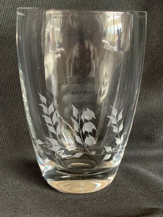Rare Ekenas Sweden Crystal Art Glass Vase Etched Floral Design Signed B1/x9