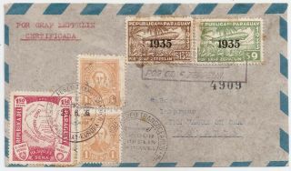 1935 Paraguay To Netherlands Zeppelin Cover,  Rare Stamps,  Color Cancels