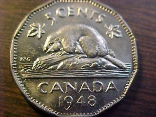 Canada 1948 Five Cents - Scarce Key Date Bu Unc Rare Coin