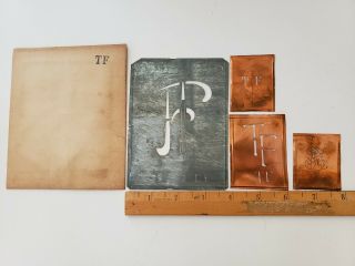 T F Rare Antique Copper And Tin Embroidery Monogram Stencil Set