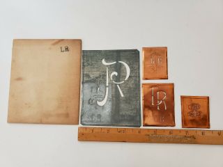 L R Rare Antique Copper And Tin Embroidery Monogram Stencil Set