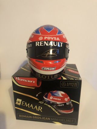 Rare Romain Grosjean Signed 1/2 Scale F1 Lotus Renault Helmet