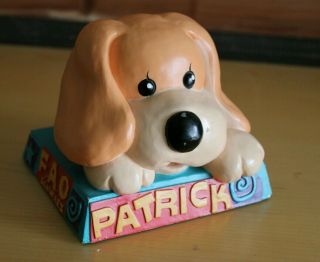 FAO SCHWARTZ Patrick the Pup ceramic coin bank Famous plush dog piggy bank Rare 2