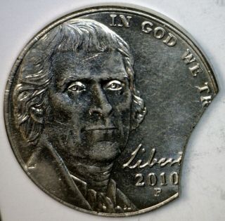 2010 Rare Date Error Large Clipped Jefferson Nickel Coin Clip 1 No Res.