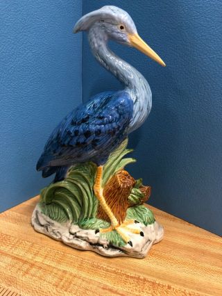 Andrea By Sadek Style Blue Heron Ceramic Figurine Hand Painted 9 " Rare Colorful