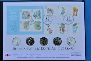 Very Rare Beatrix Potter 2016 50th Anniversary Limited Edition Stamp & Coin Set