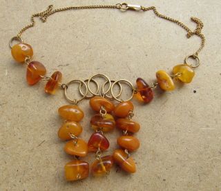 Baltic Amber Old Necklace Beads Rare Round Natural Vintage Gold Plated