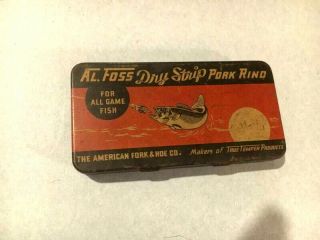 Vintage Fishing Al Foss Dry Strip Pork Rinds In Rare Tin Box