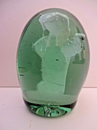 MID 19thC RARE VICTORIAN GREEN GLASS DUMP PAPERWEIGHT,  WITH CHERUB CLAY FIGURE 3