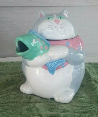 Rare Collectible 1987 Fitz & Floyd Cat With Fish Tea Pot Very Vintage
