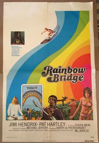 Jimi Hendrix Poster 1972 Movie Rainbow Bridge One Sheet 27x41” Rare