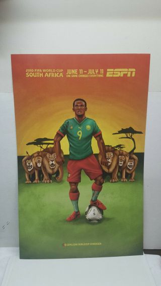 Rare Espn 2010 Fifa World Cup " Cameroon " Nyc Train Ad Poster 21 " X 33 "