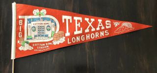 Vintage 1960s University Of Texas 28 " Cotton Bowl Game Football Pennant Rare