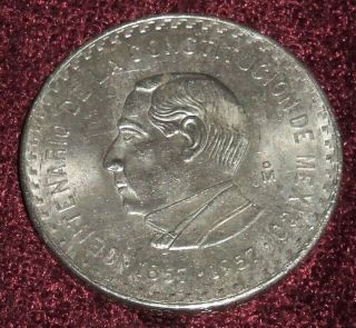 Bright Unc 1957 Juarez.  900 Silver 10 Pesos,  Rare 1 Year Type,  S/h