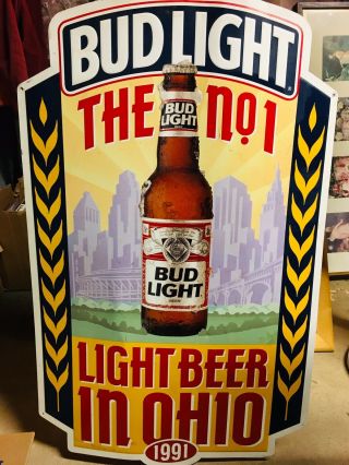 Vintage Rare Bud Light Metal Sign 1 Beer In Ohio 1991