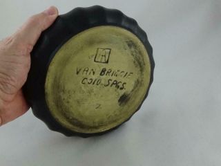 Early c1920 Van Briggle Bowl Black Ribbed Low 8” RARE Planter Nut Dish Signed 4