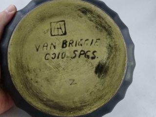Early c1920 Van Briggle Bowl Black Ribbed Low 8” RARE Planter Nut Dish Signed 5