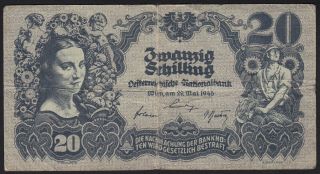 1945 20 Schilling Austria Vintage Rare Old Paper Money Banknote Currency P 116 F