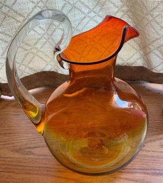Vintage Blenko Tangerine Art Glass 11 " Pitcher 1950 - 1959 ? Rare Collectible