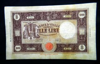 1947 Italy Rare Large Banknote Grande/m 1000 Lire Vf,