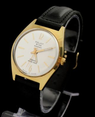 1 - Mchz Rare Ussr Watch Poljot De Luxe Automatic Shock - Resist Gold - Plated Au20