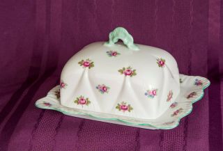 Stunning Extremely Rare Shelley Dainty Square Rosebud Butter Cheese Dish W/cover