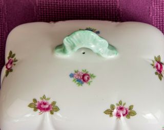STUNNING EXTREMELY RARE SHELLEY DAINTY SQUARE ROSEBUD BUTTER CHEESE DISH W/COVER 7