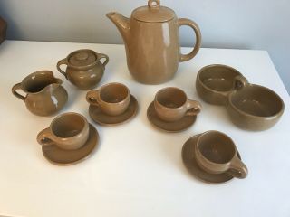 Rare Bybee Pottery 12 Pc Coffee Tea Set In Tan With Jam Jelly Condiment Dish